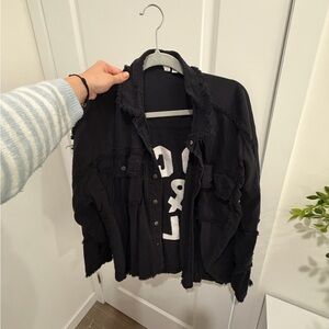 Elan Black Distressed Utility Jacket